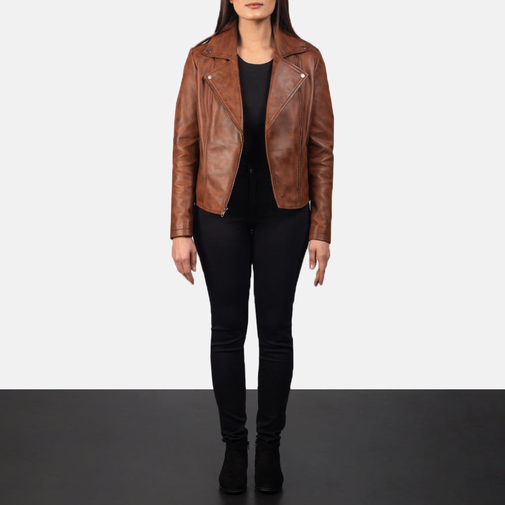 Forfar brown leather moto jacket – rugged men’s motorcycle jacket with classic American style

