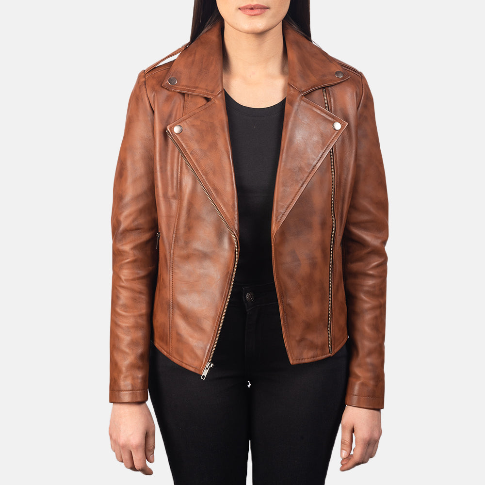 Forfar brown leather moto jacket – rugged men’s motorcycle jacket with classic American style

