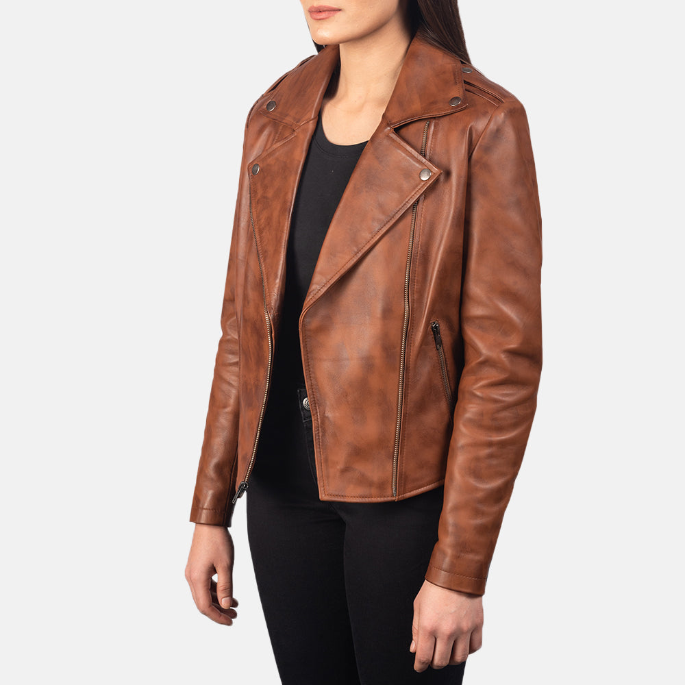 Forfar brown leather moto jacket – rugged men’s motorcycle jacket with classic American style

