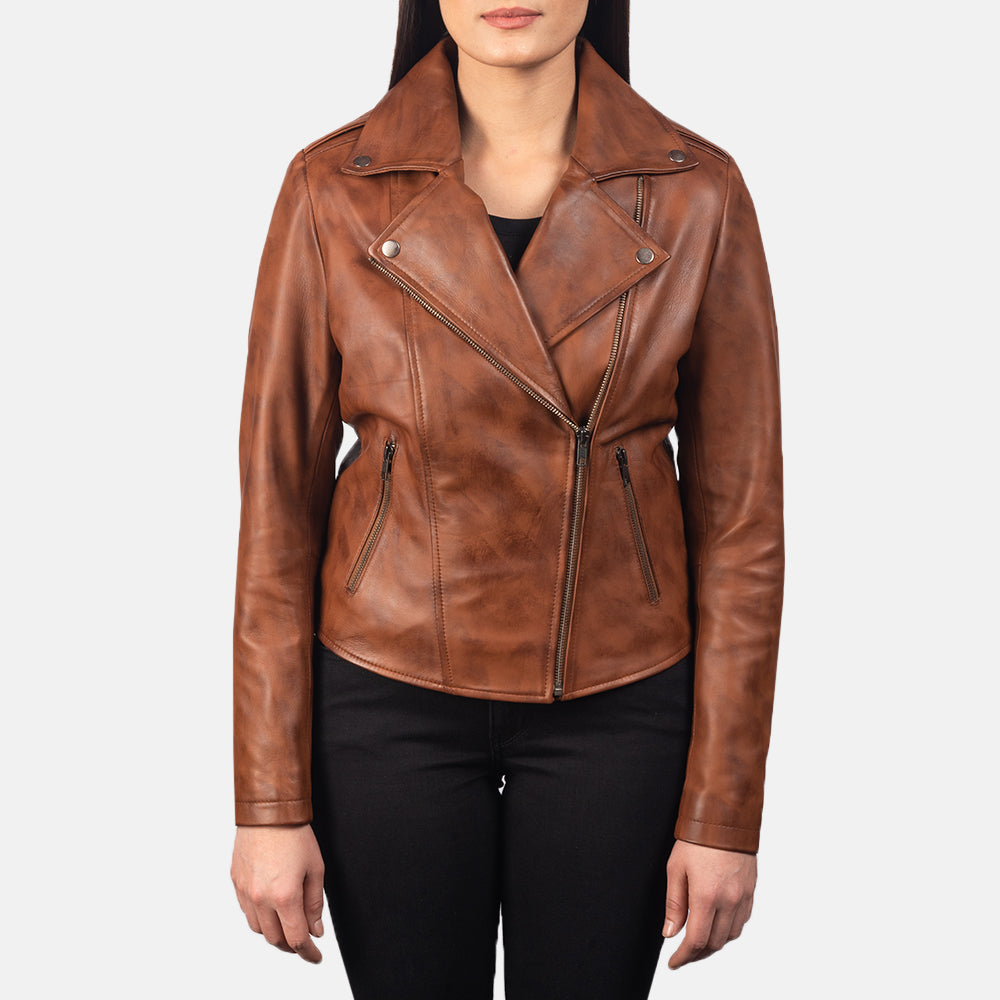 Forfar brown leather moto jacket – rugged men’s motorcycle jacket with classic American style

