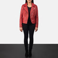 Hamilton women’s red biker jacket – bold leather motorcycle jacket designed for American street style

