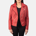 Hamilton women’s red biker jacket – bold leather motorcycle jacket designed for American street style

