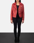 Hamilton women’s red biker jacket – bold leather motorcycle jacket designed for American street style

