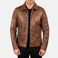 LAVENDARD BROWN LEATHER BIKER JACKET - Arvo 