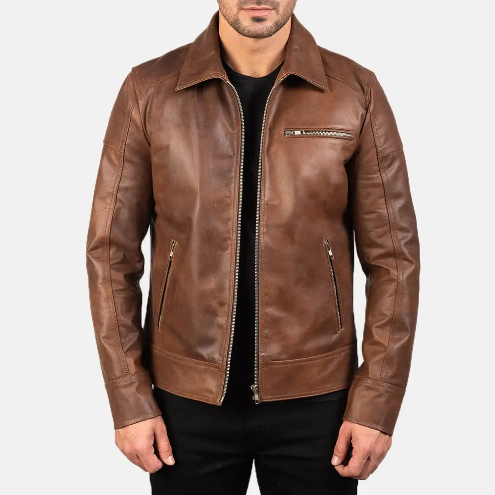 LAVENDARD BROWN LEATHER BIKER JACKET - Arvo 