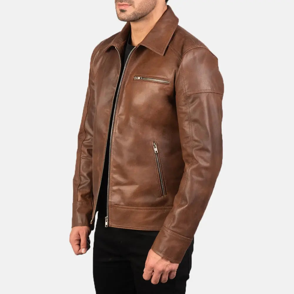 LAVENDARD BROWN LEATHER BIKER JACKET - Arvo 