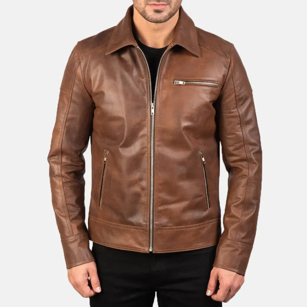 LAVENDARD BROWN LEATHER BIKER JACKET - Arvo 