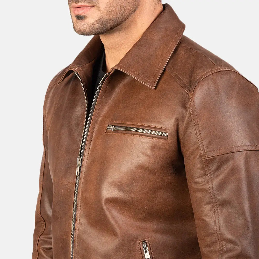 LAVENDARD BROWN LEATHER BIKER JACKET - Arvo 