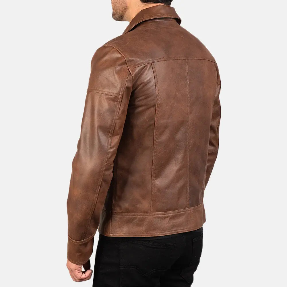 LAVENDARD BROWN LEATHER BIKER JACKET - Arvo 