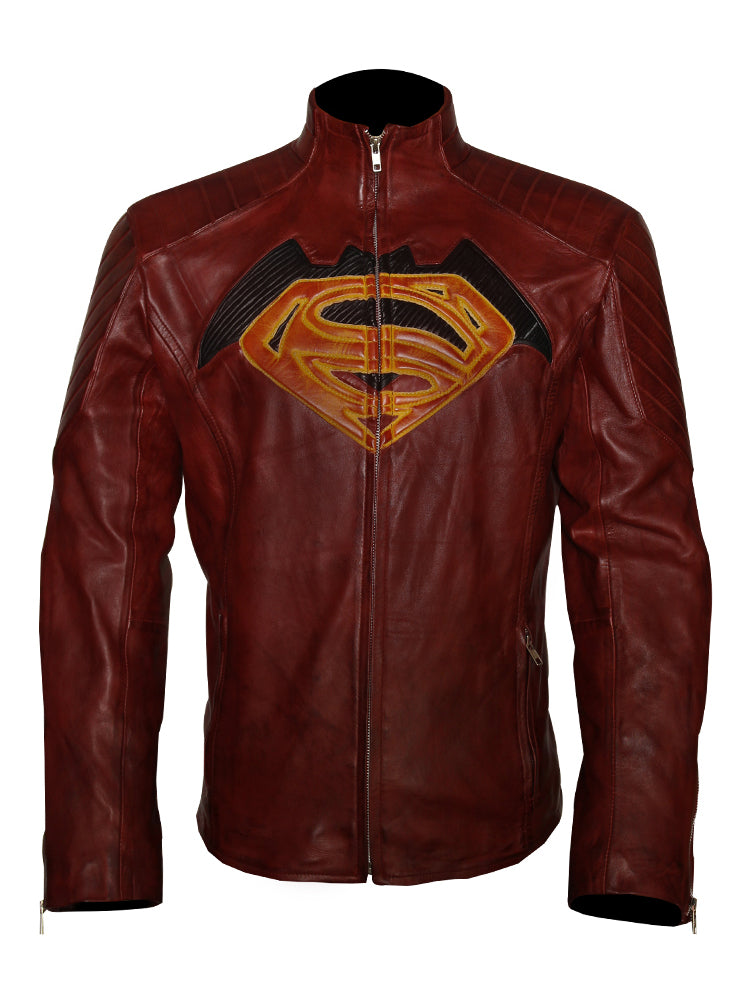 "Batman vs Superman leather jacket for cosplay and streetwear"

"Black padded superhero jacket with stand-up collar"

"Faux leather Batman Superman cosplay jacket for men"

"DC Comics inspired cosplay jacket with shoulder padding"

"Close-up of Batman vs Superman leather jacket material and fit"