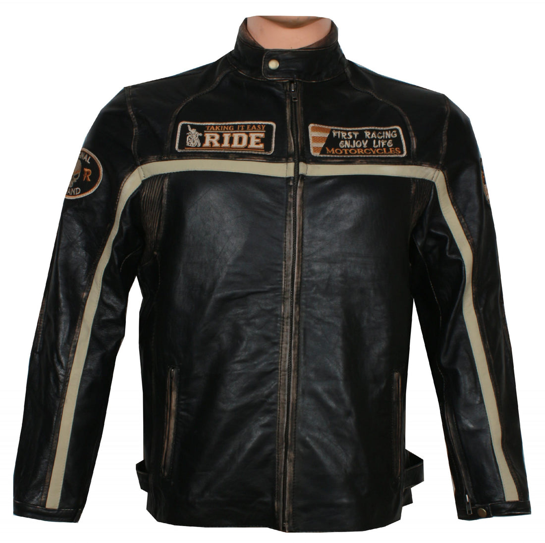 Men’s black Ride Speed Metal leather jacket with edgy biker design

