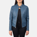 Grangemouth blue leather moto jacket – stylish men’s motorcycle jacket with bold American streetwear vibe

