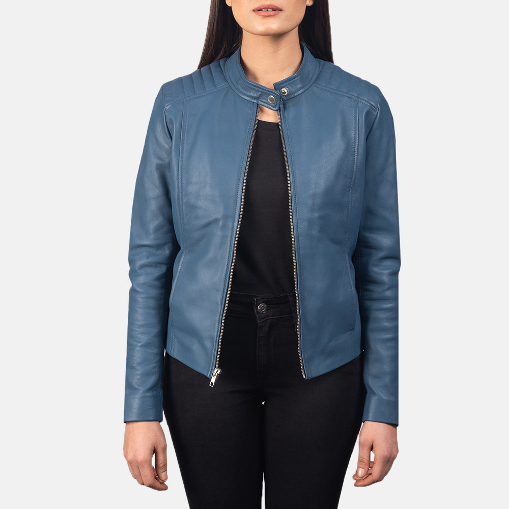 Grangemouth blue leather moto jacket – stylish men’s motorcycle jacket with bold American streetwear vibe

