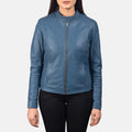 Grangemouth blue leather moto jacket – stylish men’s motorcycle jacket with bold American streetwear vibe

