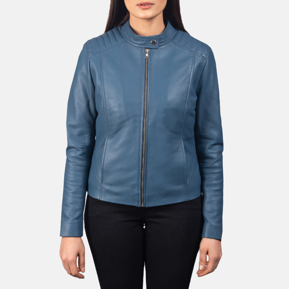 Grangemouth blue leather moto jacket – stylish men’s motorcycle jacket with bold American streetwear vibe

