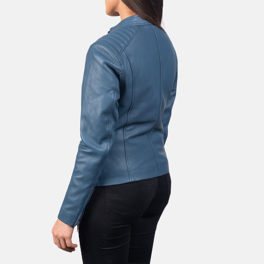 Grangemouth blue leather moto jacket – stylish men’s motorcycle jacket with bold American streetwear vibe

