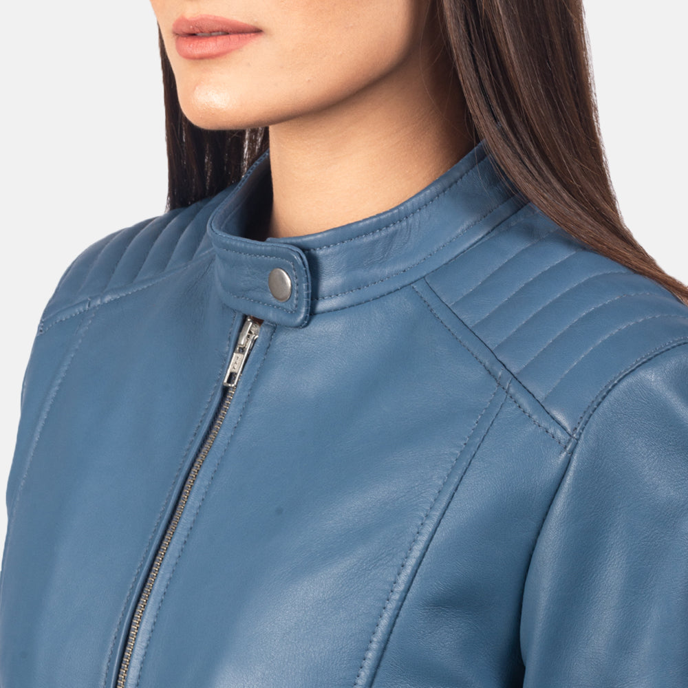 Grangemouth blue leather moto jacket – stylish men’s motorcycle jacket with bold American streetwear vibe

