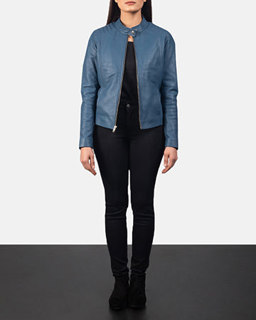 Grangemouth blue leather moto jacket – stylish men’s motorcycle jacket with bold American streetwear vibe

