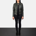 Kincardine green women’s biker jacket – stylish leather motorcycle jacket with bold American streetwear flair

