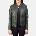 Kincardine green women’s biker jacket – stylish leather motorcycle jacket with bold American streetwear flair

