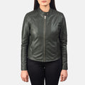 Kincardine green women’s biker jacket – stylish leather motorcycle jacket with bold American streetwear flair

