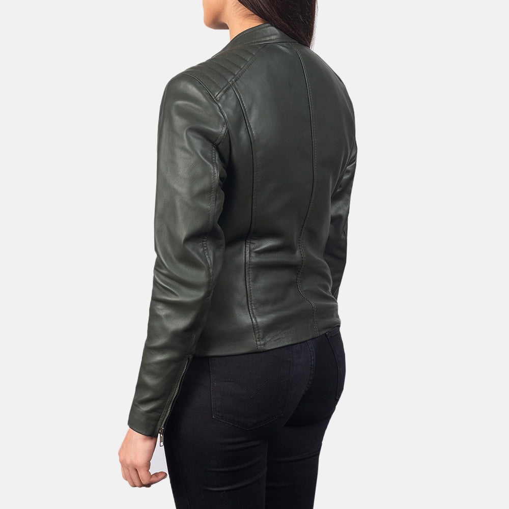 Kincardine green women’s biker jacket – stylish leather motorcycle jacket with bold American streetwear flair

