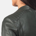 Kincardine green women’s biker jacket – stylish leather motorcycle jacket with bold American streetwear flair

