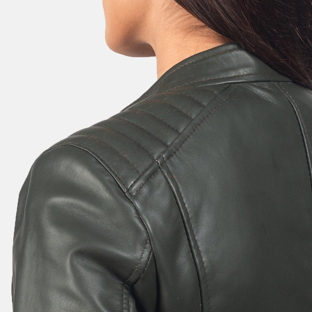 Kincardine green women’s biker jacket – stylish leather motorcycle jacket with bold American streetwear flair


