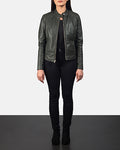 Kincardine green women’s biker jacket – stylish leather motorcycle jacket with bold American streetwear flair


