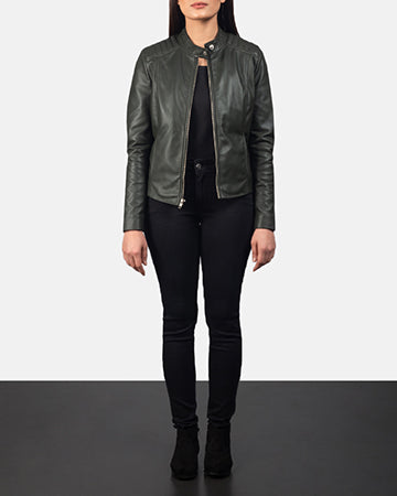 Kincardine green women’s biker jacket – stylish leather motorcycle jacket with bold American streetwear flair

