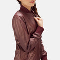 Nairn women’s maroon bomber jacket – stylish leather outerwear with classic American streetwear vibe

