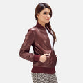 Nairn women’s maroon bomber jacket – stylish leather outerwear with classic American streetwear vibe

