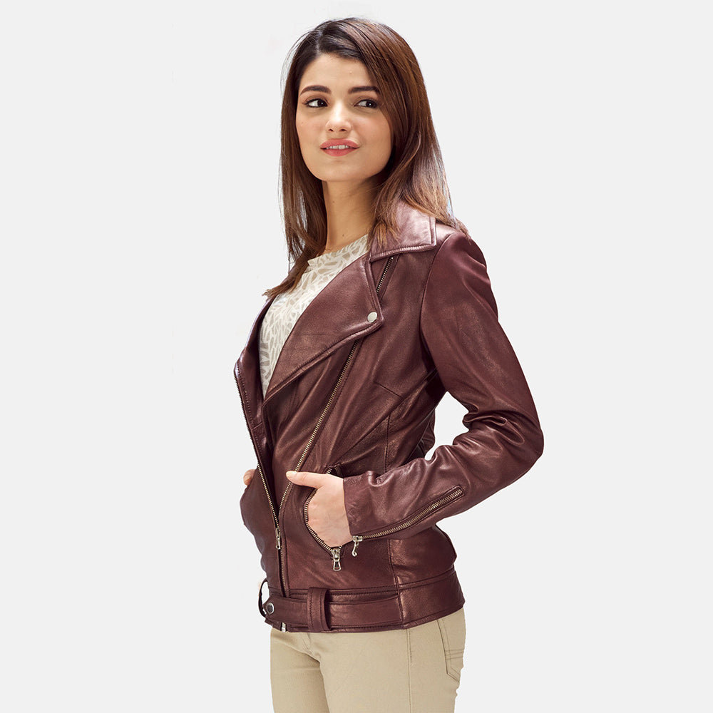 Elgin leather biker jacket in maroon – men’s stylish and durable motorcycle jacket with American streetwear appeal