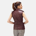 Montrose women’s maroon vest – stylish sleeveless leather outerwear with modern American fashion appeal
