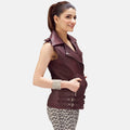 Montrose women’s maroon vest – stylish sleeveless leather outerwear with modern American fashion appeal