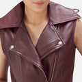 Montrose women’s maroon vest – stylish sleeveless leather outerwear with modern American fashion appeal