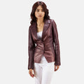 Oban women’s leather blazer in black – stylish tailored blazer with premium leather for American fashion

