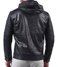 MI-4 men’s real leather hoodie jacket with wrinkled texture and front zip closure

