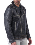 Blackpool men’s Halloween biker jacket with skull print design and front zip closure

