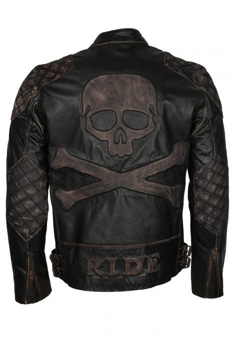 Mens Motorcycle Punisher Leather Jacket - Arvo 