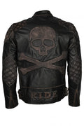 Mens Motorcycle Punisher Leather Jacket - Arvo 