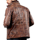 Men’s vintage biker leather jacket in distressed black with classic moto style

