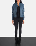 Annan women's bomber jacket in blue – stylish lightweight outerwear for women in the USA, perfect for casual and streetwear looks