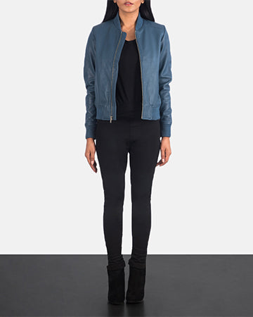 Annan women's bomber jacket in blue – stylish lightweight outerwear for women in the USA, perfect for casual and streetwear looks