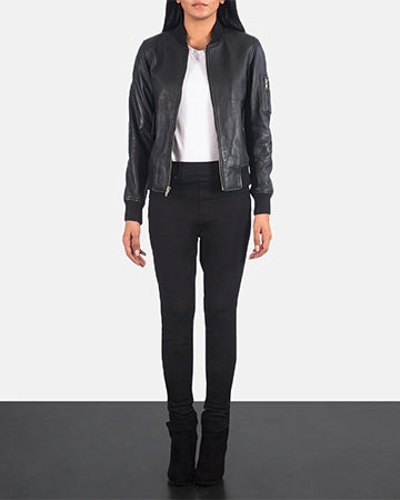 Front view of Dumfries women’s black leather bomber jacket – modern outerwear for U.S. street style

Dumfries women’s bomber jacket in black leather – bold, American-inspired fashion piece

Close-up of Dumfries black leather texture – premium bomber jacket for women in the United States

Model wearing Dumfries black bomber jacket – stylish women’s leather outerwear for everyday wear in the USA

Back of Dumfries women’s bomber jacket in black – minimalist, durable leather jacket with U.S. fashion appeal