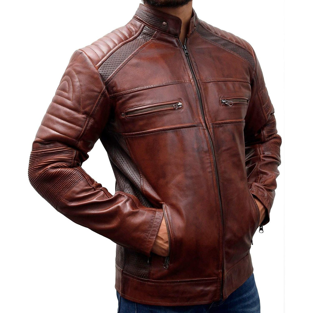 Mens Brown Cafe Racer Jacket - Arvo 