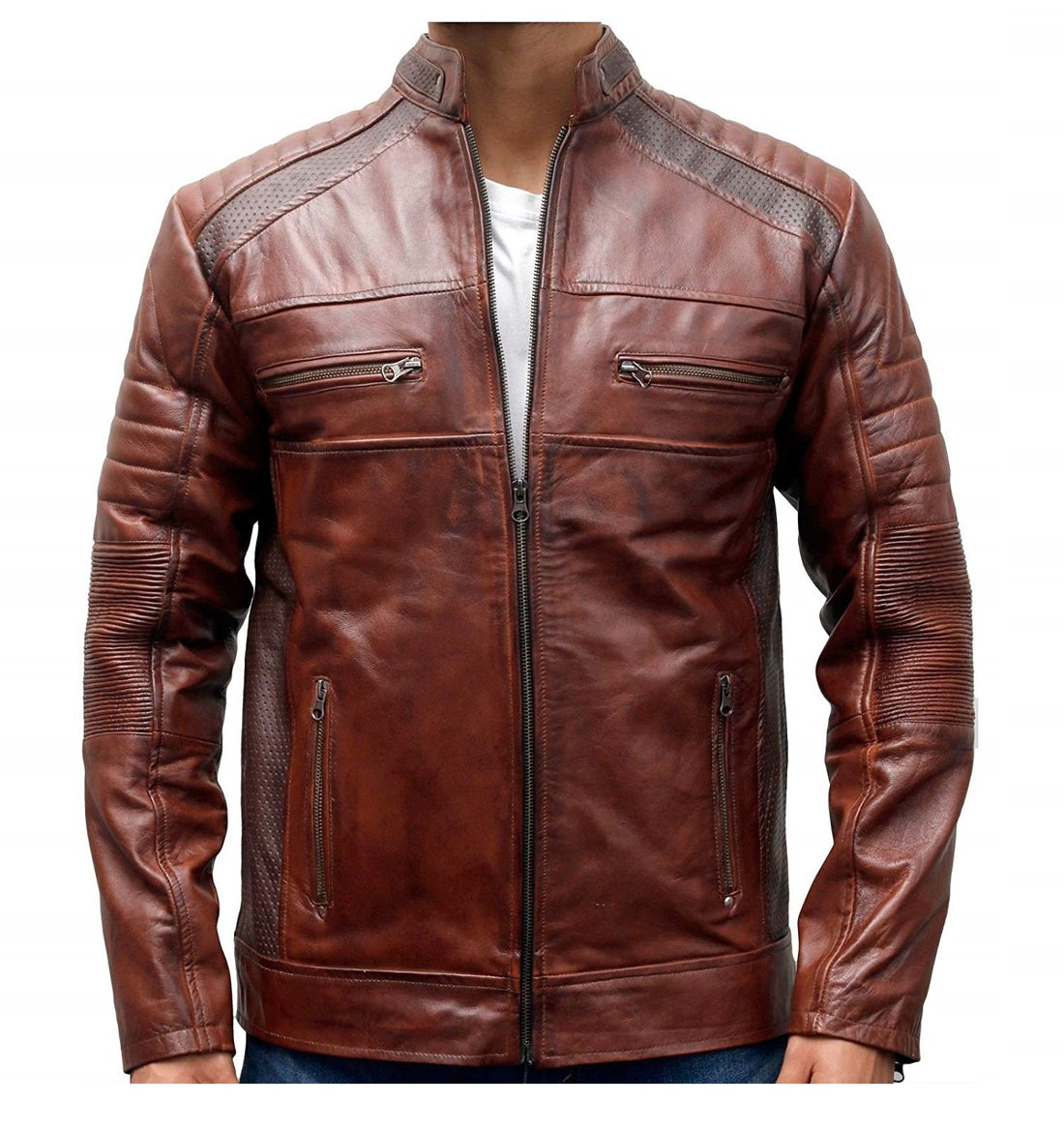 Mens Brown Cafe Racer Jacket - Arvo 