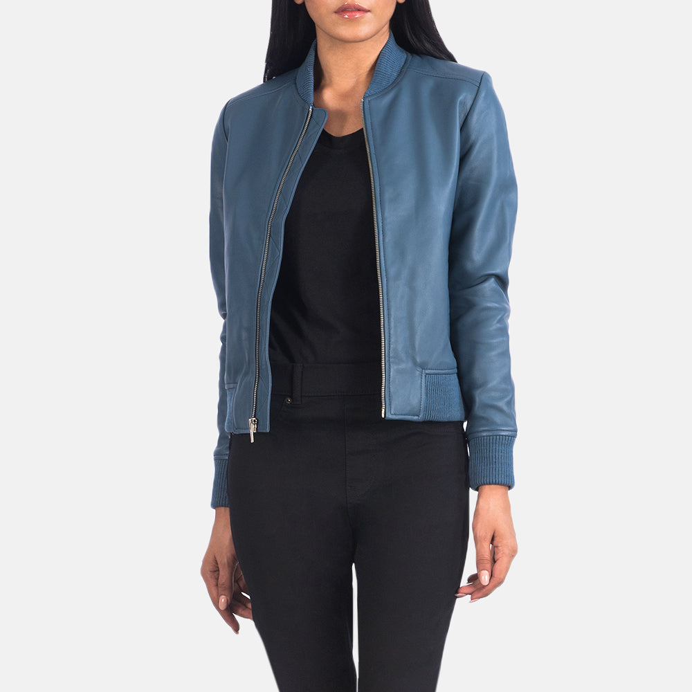 Annan women's bomber jacket in blue – stylish lightweight outerwear for women in the USA, perfect for casual and streetwear looks