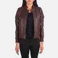 Airdrie Leather Bomber Jacket in Maroon - Arvo 