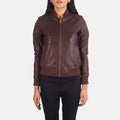 Airdrie Leather Bomber Jacket in Maroon - Arvo 